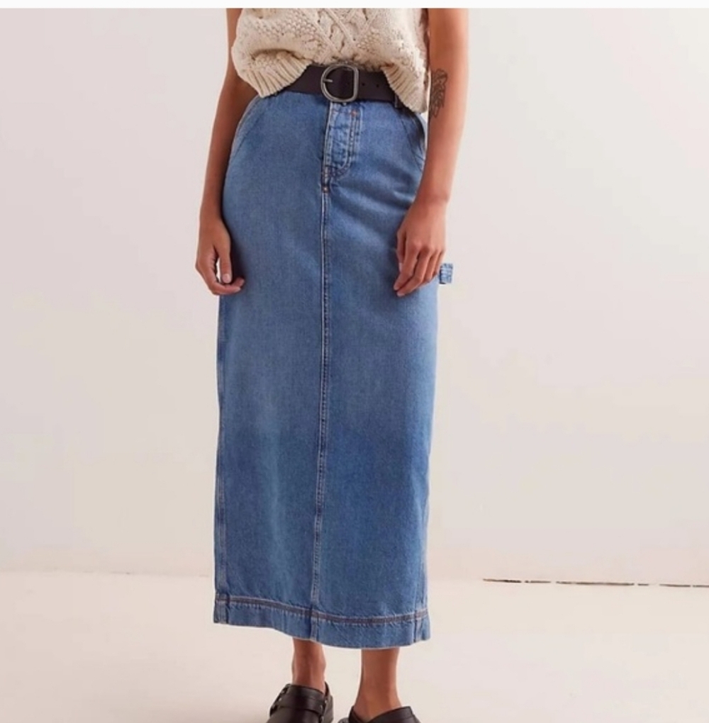 NWT FREE PEOPLE Francisco Denim Maxi Skirt Size 30
